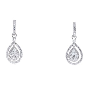 18K White Gold Diamond Pear-Shaped Illusion Cluster Drop Earrings