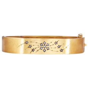 18K Yellow Gold Starburst Diamond Hinged Bangle Bracelet