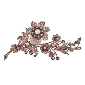 Antique 10K Rose Gold Rose-Cut Diamond Floral Stem Brooch Pin