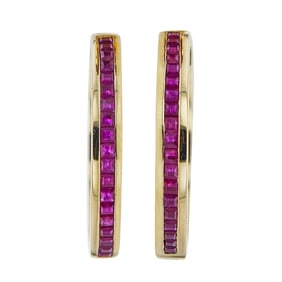 14K Yellow Gold Ruby Inside Out Hoop Earrings