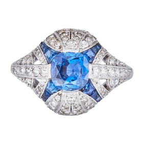 Art Deco Platinum Sapphire and Diamond Ring