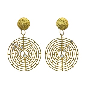 18K Yellow Gold Rose-Cut Diamond Openwork Circle Drop Earrings