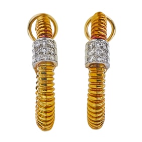 18K Yellow Gold Diamond Coiled Hoop Earrings