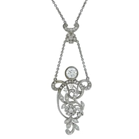 14K White Gold Diamond Floral Pendant Necklace