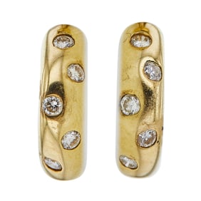 14K Yellow Gold Diamond Huggie Hoop Earrings