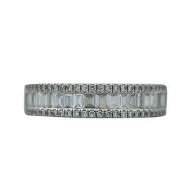 14k White Gold Baguette and Single Cut Diamond Band Ring