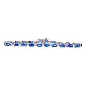 14K White Gold Sapphire and Diamond Tennis Bracelet