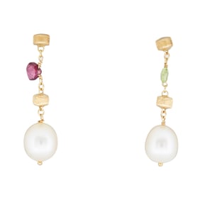 Marco Bicego 18K Yellow Gold Freshwater Pearl, Peridot and Garnet Dangle Earrings