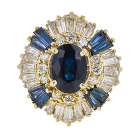 14K Yellow Gold Sapphire and Diamond Ring