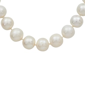 Single Strand White South Sea Pearl Necklace with 14k White Gold Diamond and Cultured Pearl Clasp