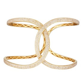 18K Yellow Gold Diamond Crossover Cuff Hinged Bangle Bracelet
