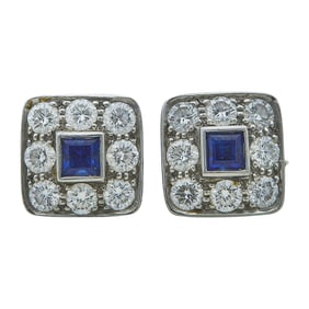 Tiffany & Co. Platinum Sapphire and Diamond Square Earrings