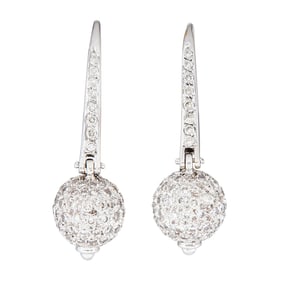 18K White Gold Diamond Disco Ball Drop Earrings