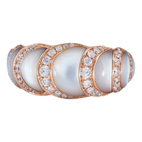 18K Rose Gold Mother-of-Pearl and Diamond Scalloped Band Ring