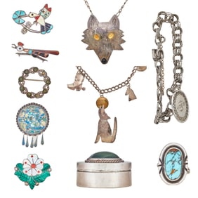 Lot of Mexican, Native American and South Western Inspired Sterling Silver and Multi Gem-Set Jewelry