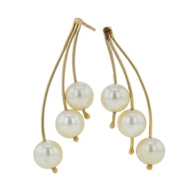 14K Yellow Gold Akoya Pearl Triple Wire Drop Earrings