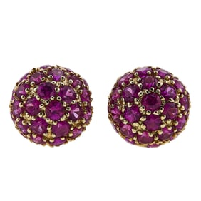 14K Yellow Gold Ruby Dome Stud Earrings