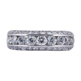 18K White Gold Three Row Diamond Band Ring