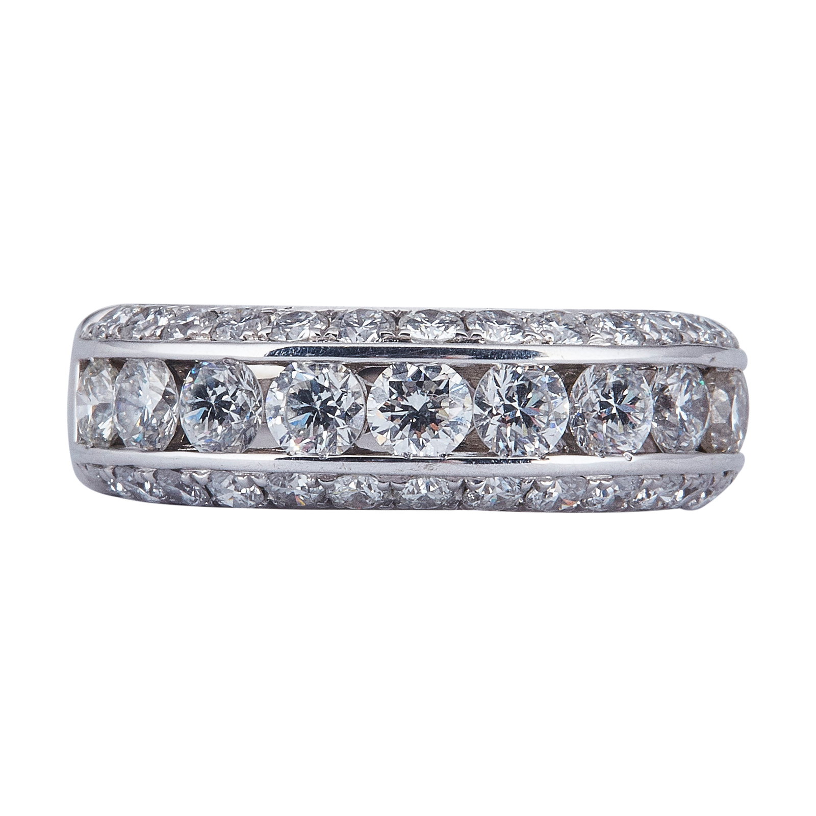18K White Gold Three Row Diamond Band Ring (1 of 3)