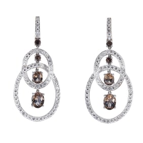 Suarez 18K White Gold Smokey Quartz and Diamond Dangle Drop Earrings