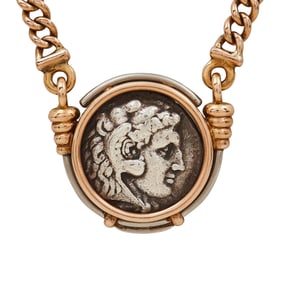 9K Rose Gold and Platinum Coin Pendant Necklace