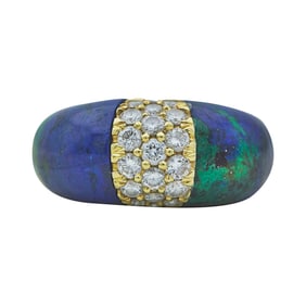 18K Yellow Gold Diamond and Azurmalachite Ring