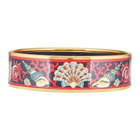 Hermès Metal Enamel Seashell Cuff Bangle Bracelet