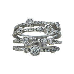 18K White Gold Diamond 4 Row Band Ring