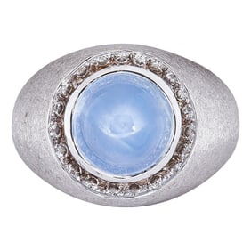 14K White Gold Star Sapphire and Diamond Ring