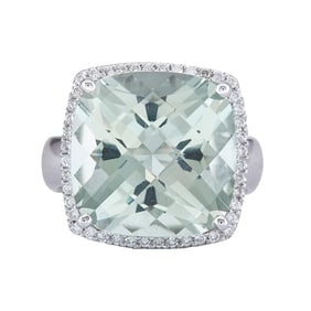 18K White Gold Prasiolite and Diamond Ring