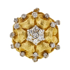 18K Yellow Gold Single-Cut Diamond Tiered Floral Ring