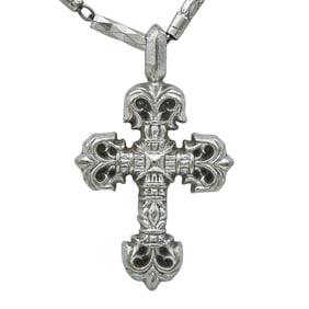 Platinum and 18K White Gold Cross Pendant Necklace