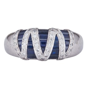 Levian 18K White Gold Baguette-Cut Sapphire and Diamond Dome Ring