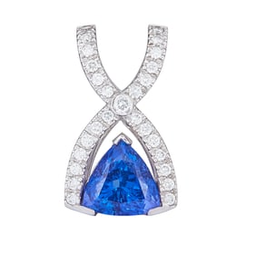 14K White Gold Trillion-Cut Tanzanite and Diamond X Pendant