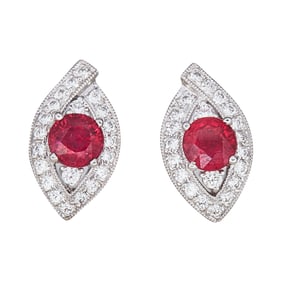 18K White Gold Ruby and Diamond Stud Earrings