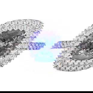 Tiffany & Co. Soleste Platinum Tanzanite and Diamond Double Halo Ring: BRAND: Tiffany & Co.; COLLECTION: Soleste; METAL: Platinum; APPROXIMATE TOTAL DIAMOND WEIGHT: 0.65 ctw; GEMSTONES: Tanzanite; STAMPED: Tiffany & Co., PT950; CONDITION: Pre-owned, Very Good; ITEM WEIGH