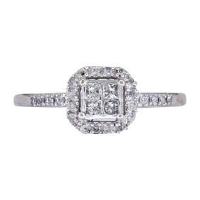 10K White Gold Princess-Cut Diamond Illusion Ring