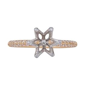 18K Yellow Gold and Platinum Diamond Engagement Ring 6 Prong Basket Setting