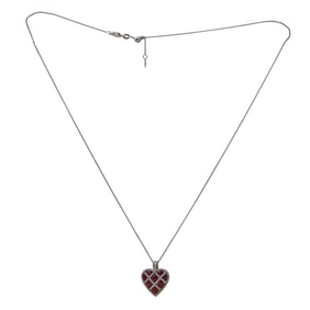 14K White Gold Ruby and Diamond Pendant Necklace