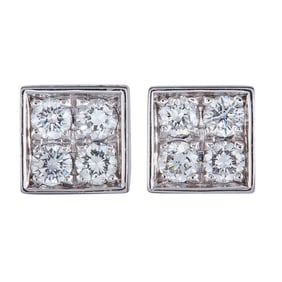 Bvlgari Bulgari 18K White Gold Diamond Square Stud Earrings