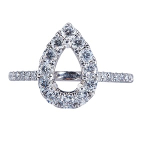 18K White Gold Diamond Pear Halo Engagement Ring Setting