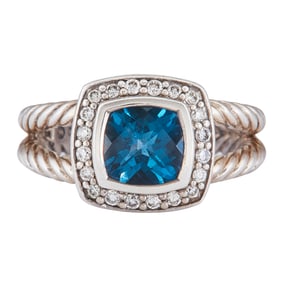 David Yurman Albion Sterling Silver Topaz and Diamond Ring