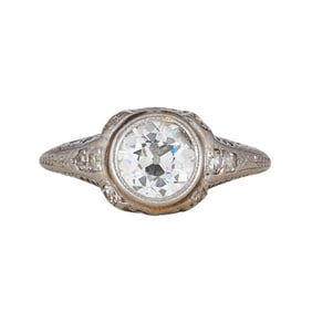 Art Deco Platinum Old European Cut 1 carat Diamond Engagement Ring