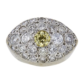 14K White Gold Yellow Sapphire and Diamond Dome Ring