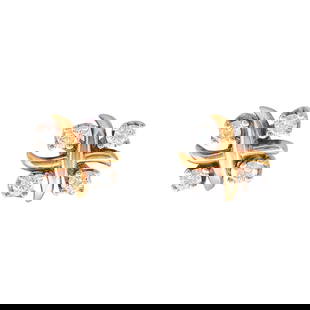 Tiffany & Co. Jean Schlumberger Lynn 18K Yellow Gold and Platinum Diamond Stud Earrings: BRAND: Jean Schlumberger for Tiffany & Co.; METAL: 18K Yellow Gold/Platinum; APPROXIMATE TOTAL DIAMOND WEIGHT: 0.28 ctw; STAMPED: T&Co., PT950, Au750; CONDITION: Pre-owned, Good; ITEM WEIGHT (GRAMS):