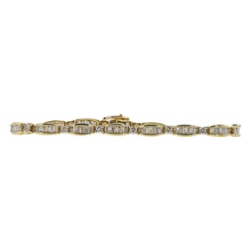 10K Yellow Gold Baguette and Round Diamond Tennis Bracelet