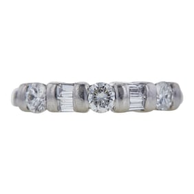 Platinum Bar-Set Baguette and Round-Cut Diamond Band Ring