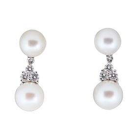 Tiffany & Co. Aria Platinum Akoya Pearl and Diamond Earrings