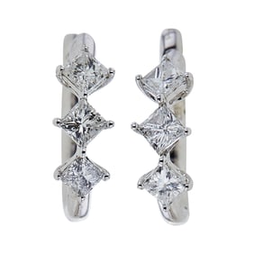 14K White Gold Princess-Cut Diamond Huggie Hoop Earrings