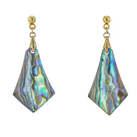 Gold Toned Metal Abalone Shell Drop Earrings